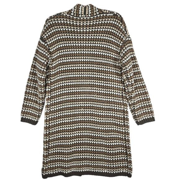 Lovestitch Cardigan Sweater Womens Small Brown Cream Striped Open Chunky Cozy - Picture 6 of 12
